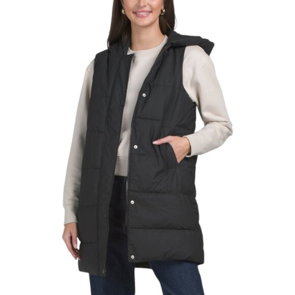 LOVE TREE Long Line Coated Puffer Vest - Picture 1 of 2